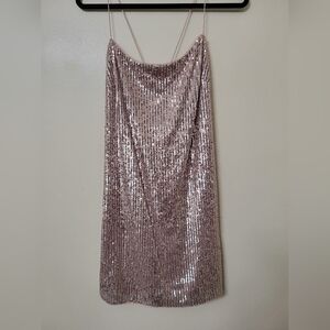 Adrianna Papell Stripe Rose Gold Sequin Mini Dress